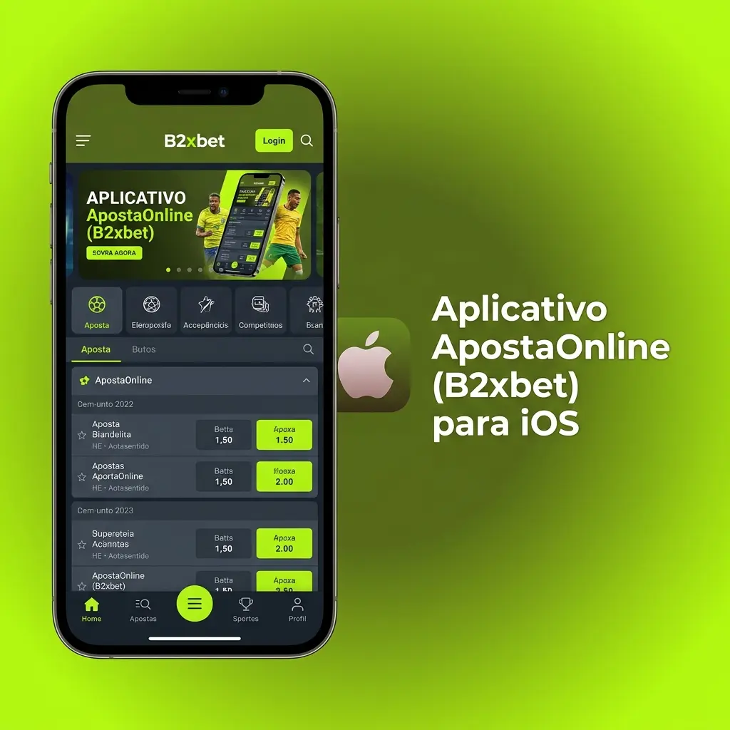 Aplicativo ApostaOnline B2xbet para iOS no iPhone e iPad com apostas esportivas e cassino ao vivo