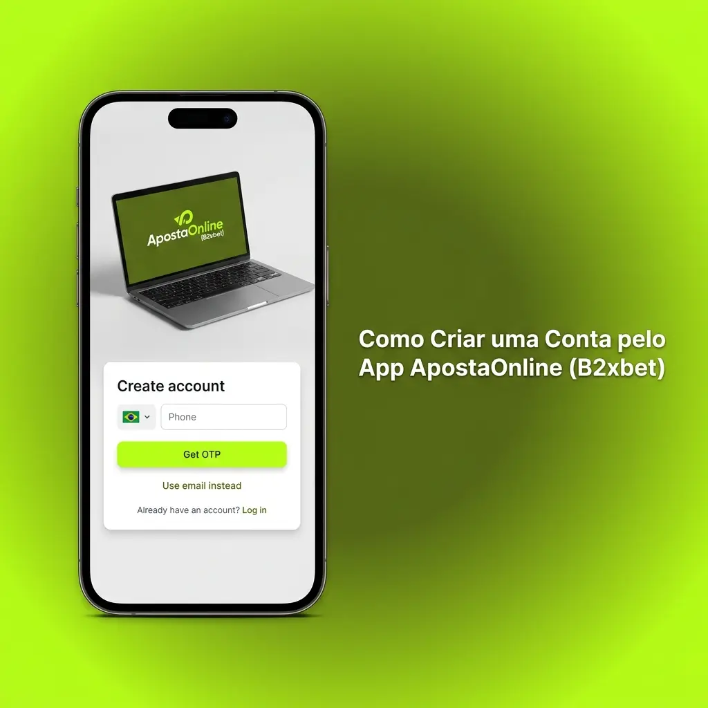 Tela do app ApostaOnline B2xbet com formulário de cadastro em dispositivo iOS