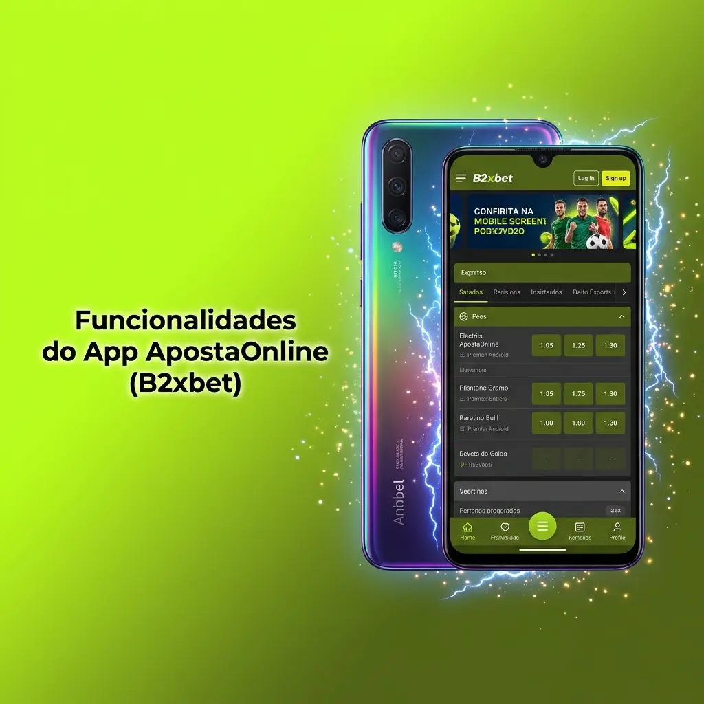 Tela do app ApostaOnline B2xbet com apostas esportivas, cassino ao vivo e transações via Pix